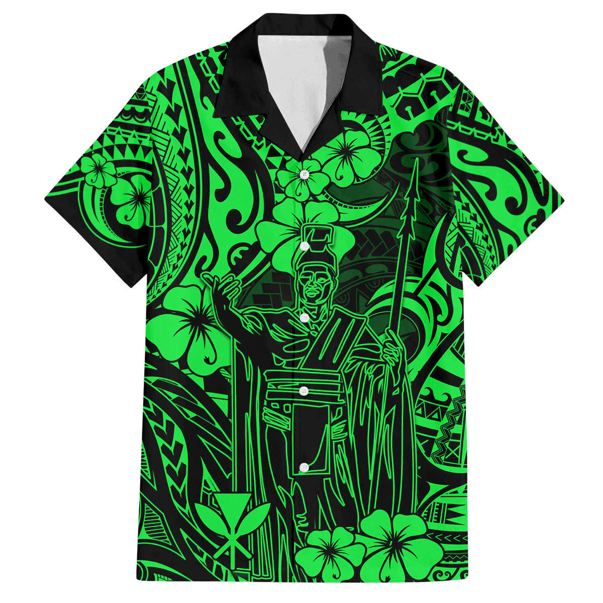 Hawaii King Kamehameha Family Matching Summer Maxi Dress and Hawaiian Shirt Polynesian Pattern Green Version LT01 Dad's Shirt - Short Sleeve Green - Polynesian Pride