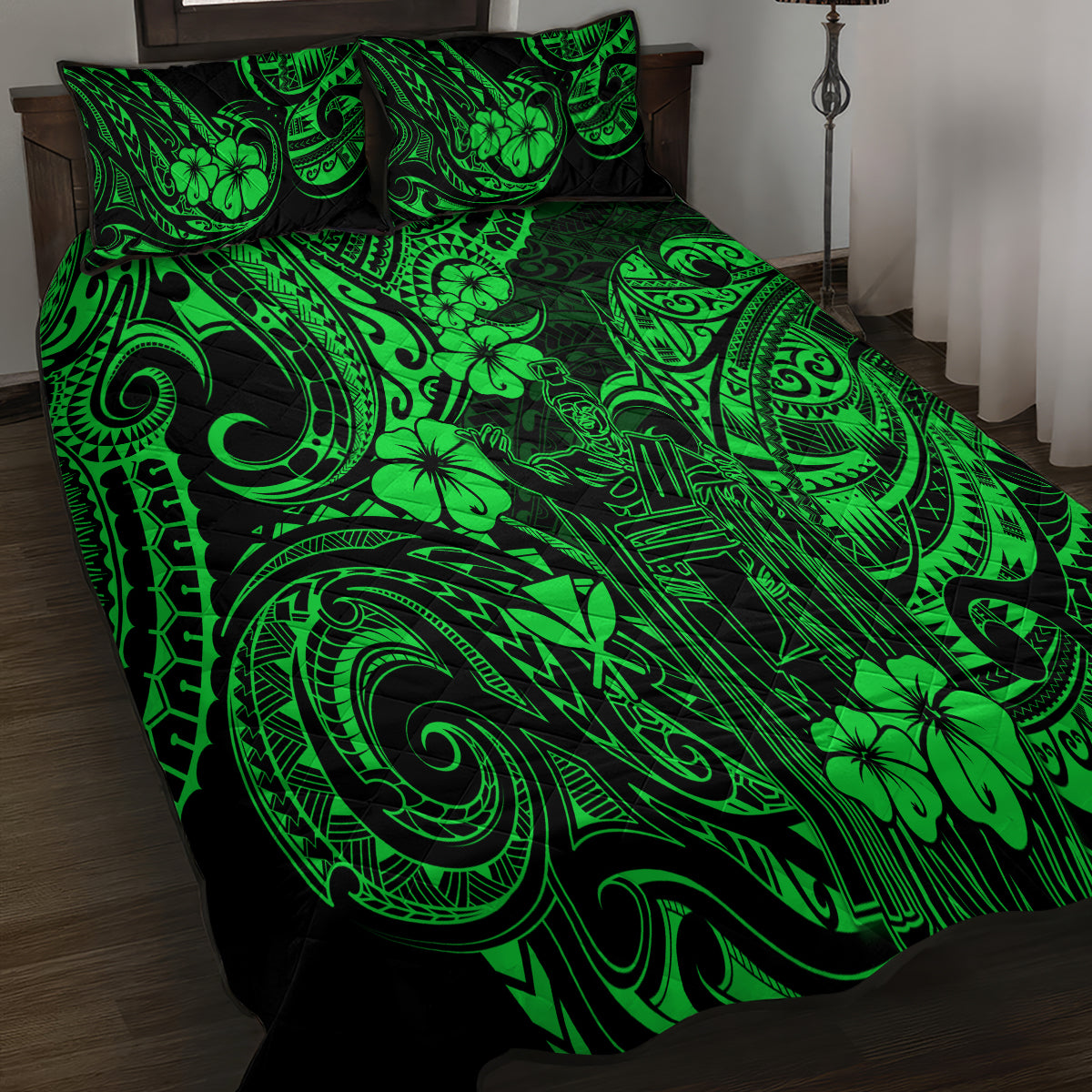 Hawaii King Kamehameha Quilt Bed Set Polynesian Pattern Green Version LT01 - Polynesian Pride