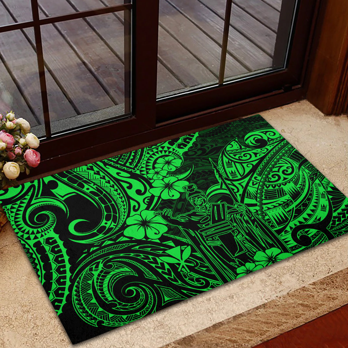 Hawaii King Kamehameha Rubber Doormat Polynesian Pattern Green Version LT01 - Polynesian Pride