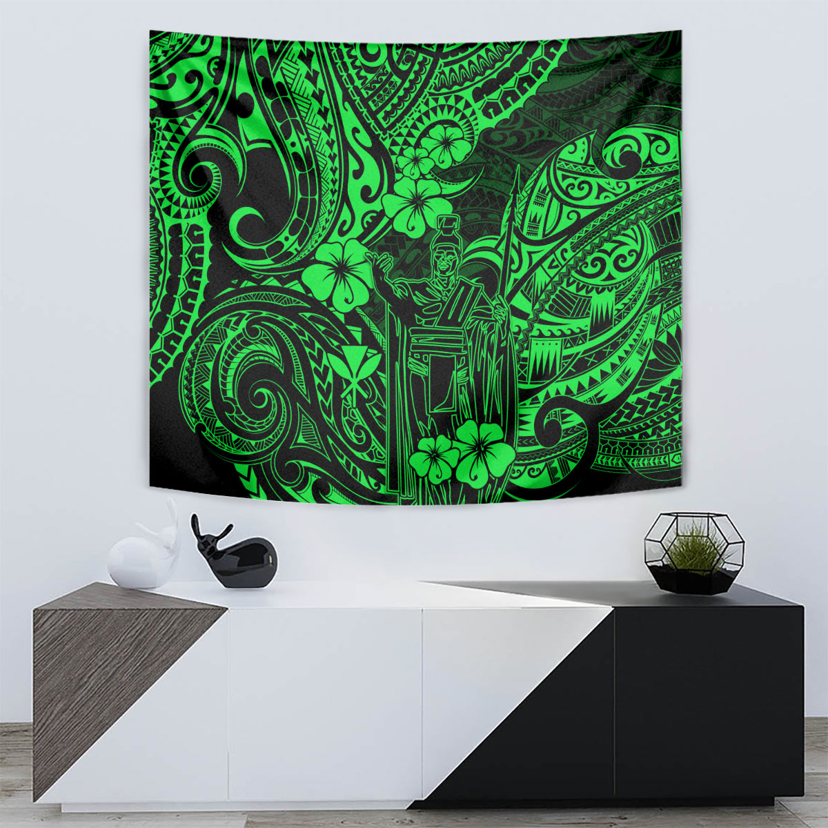 Hawaii King Kamehameha Tapestry Polynesian Pattern Green Version LT01 - Polynesian Pride