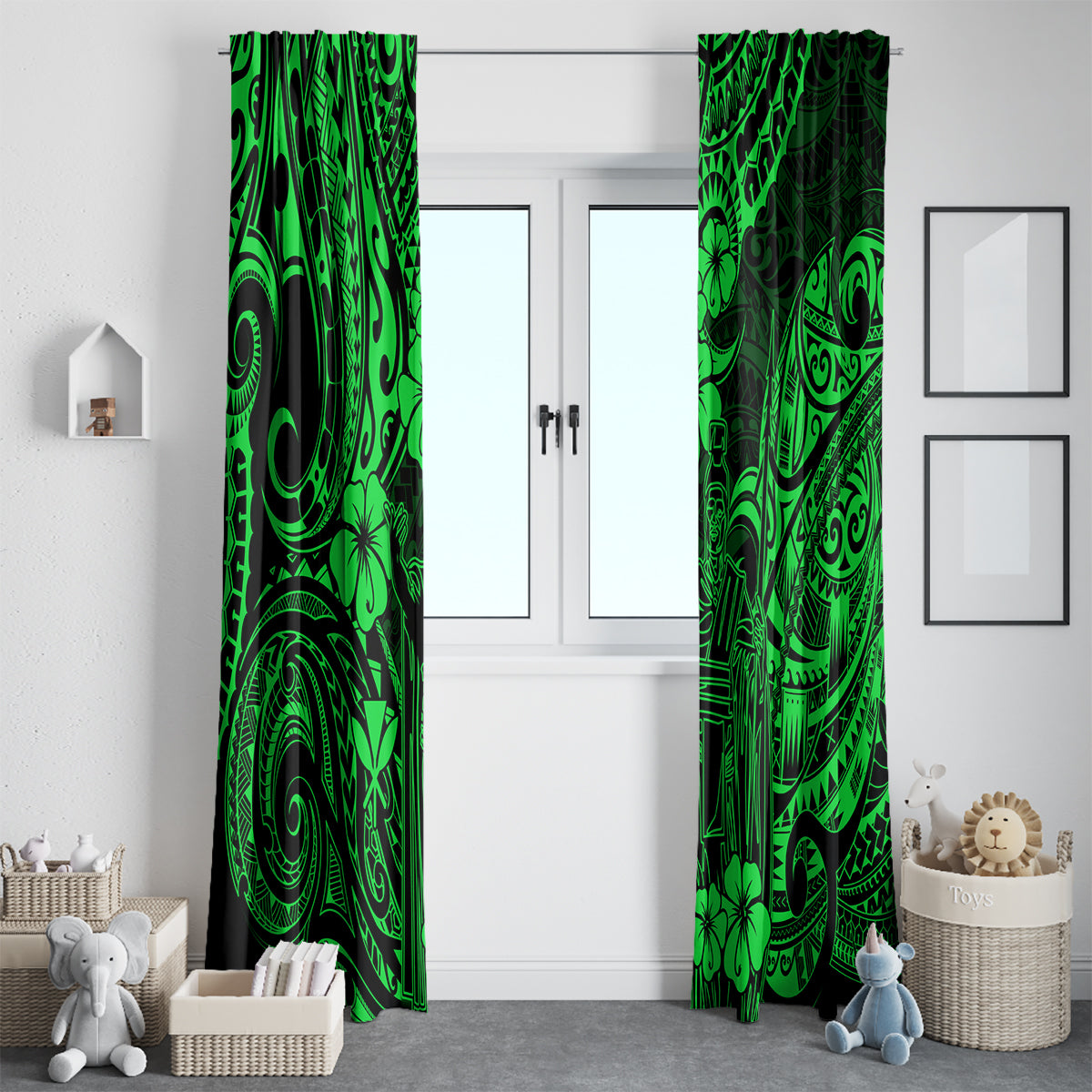 Hawaii King Kamehameha Window Curtain Polynesian Pattern Green Version LT01 - Polynesian Pride