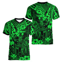 Hawaii King Kamehameha Women V Neck T Shirt Polynesian Pattern Green Version LT01 - Polynesian Pride