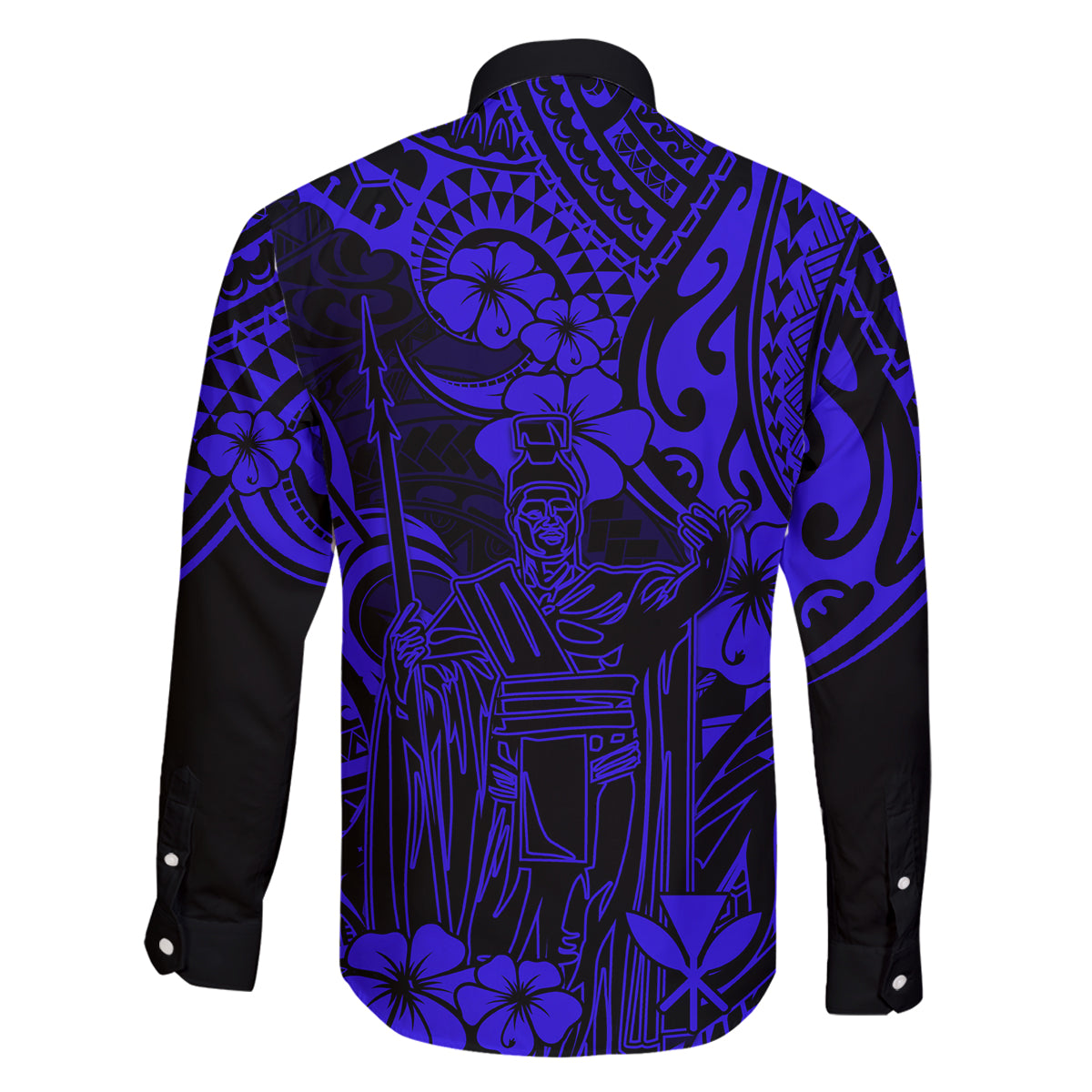 Hawaii King Kamehameha Family Matching Long Sleeve Bodycon Dress and Hawaiian Shirt Polynesian Pattern Navy Blue Version LT01 - Polynesian Pride