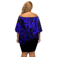 Hawaii King Kamehameha Family Matching Off Shoulder Short Dress and Hawaiian Shirt Polynesian Pattern Navy Blue Version LT01 - Polynesian Pride
