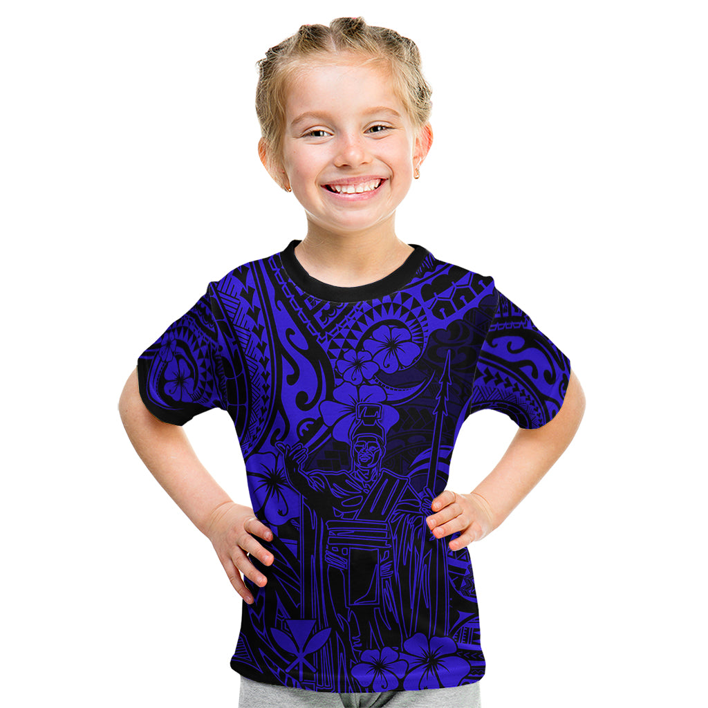 Hawaii King Kamehameha Kid T Shirt Polynesian Pattern Navy Blue Version LT01 Blue - Polynesian Pride