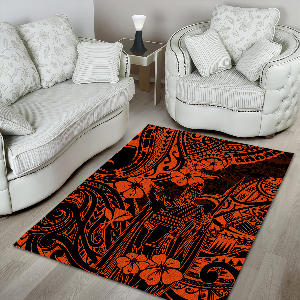 Hawaii King Kamehameha Area Rug Polynesian Pattern Orange Version LT01 - Polynesian Pride
