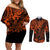 Hawaii King Kamehameha Couples Matching Off Shoulder Short Dress and Long Sleeve Button Shirts Polynesian Pattern Orange Version LT01 Orange - Polynesian Pride