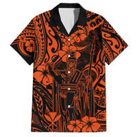Hawaii King Kamehameha Family Matching Short Sleeve Bodycon Dress and Hawaiian Shirt Polynesian Pattern Orange Version LT01 Dad's Shirt - Short Sleeve Orange - Polynesian Pride