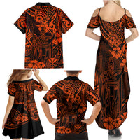 Hawaii King Kamehameha Family Matching Summer Maxi Dress and Hawaiian Shirt Polynesian Pattern Orange Version LT01 - Polynesian Pride