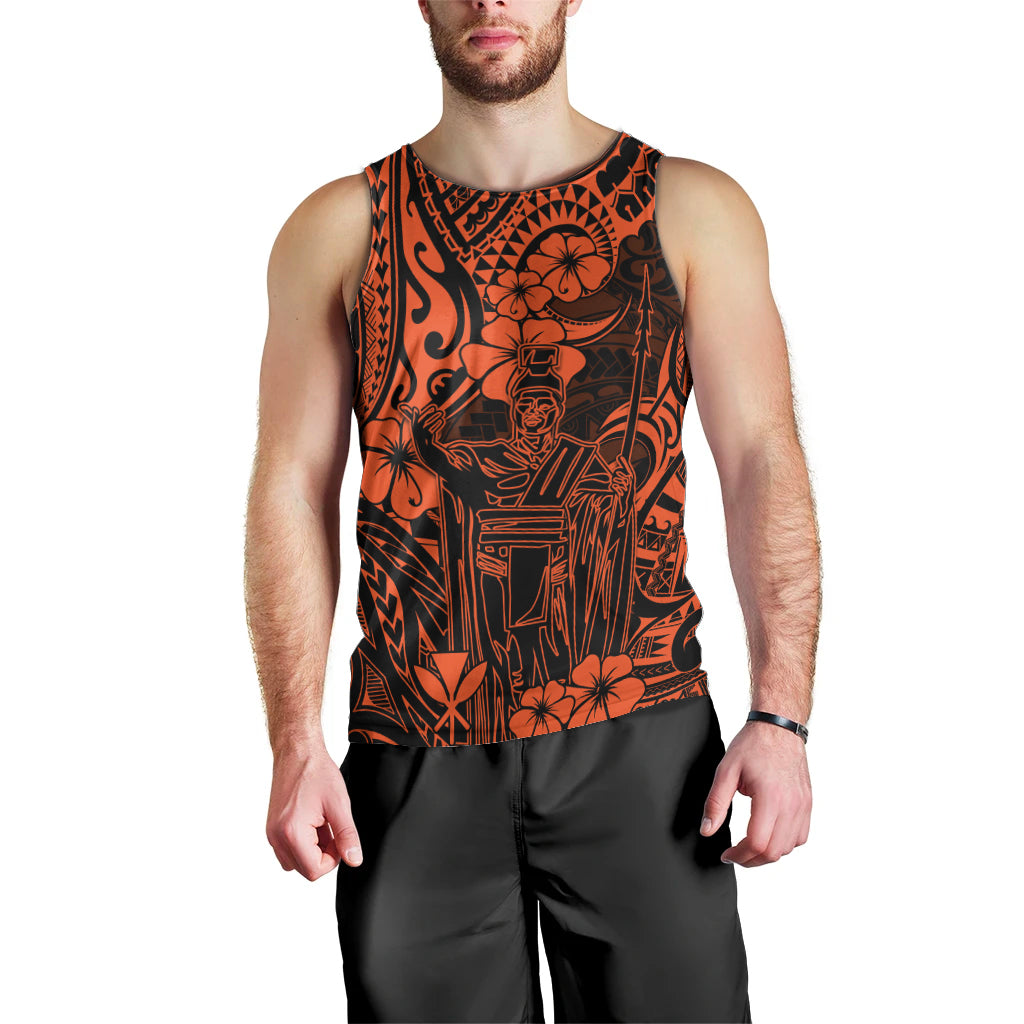 Hawaii King Kamehameha Men Tank Top Polynesian Pattern Orange Version LT01 - Polynesian Pride