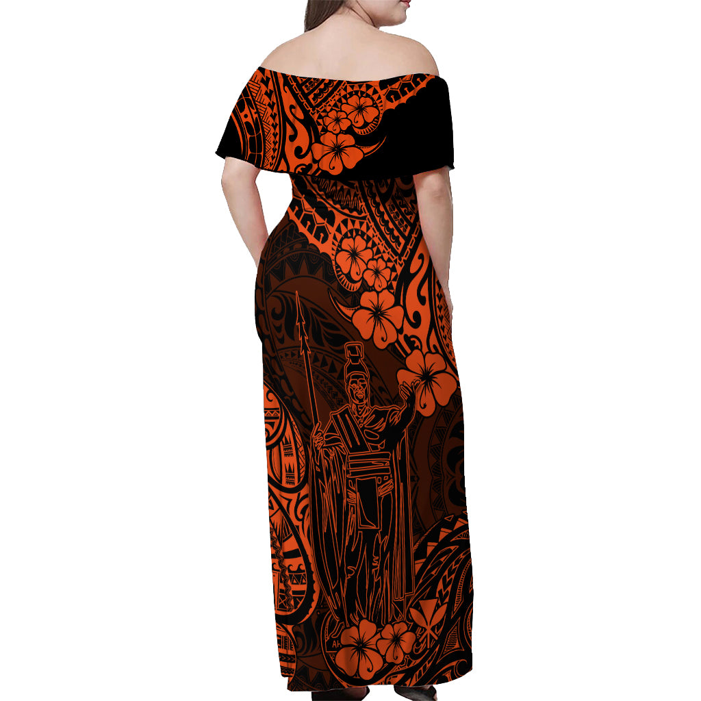 Hawaii King Kamehameha Off Shoulder Maxi Dress Polynesian Pattern Orange Version LT01 - Polynesian Pride