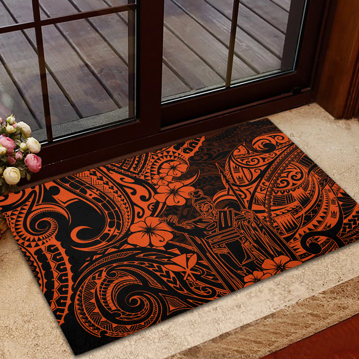 Hawaii King Kamehameha Rubber Doormat Polynesian Pattern Orange Version LT01 - Polynesian Pride