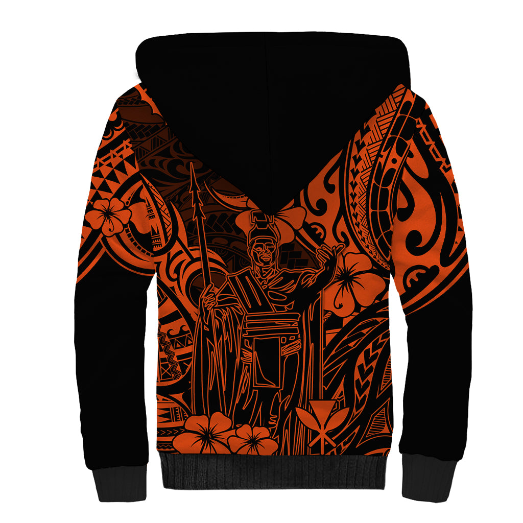 Hawaii King Kamehameha Sherpa Hoodie Polynesian Pattern Orange Version LT01 - Polynesian Pride