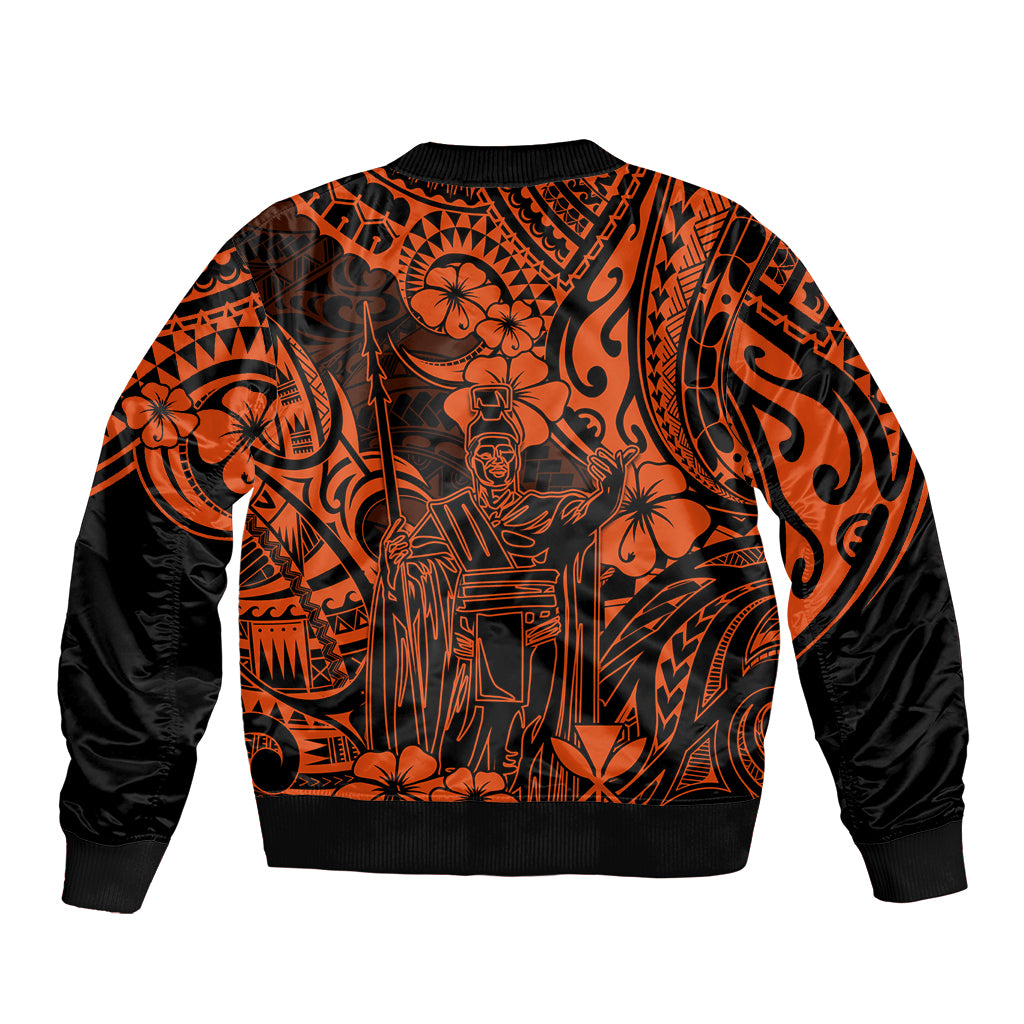 Hawaii King Kamehameha Sleeve Zip Bomber Jacket Polynesian Pattern Orange Version LT01 - Polynesian Pride