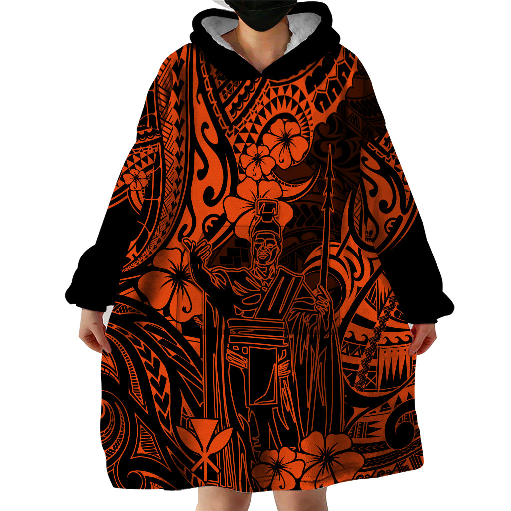 Hawaii King Kamehameha Wearable Blanket Hoodie Polynesian Pattern Orange Version LT01 - Polynesian Pride