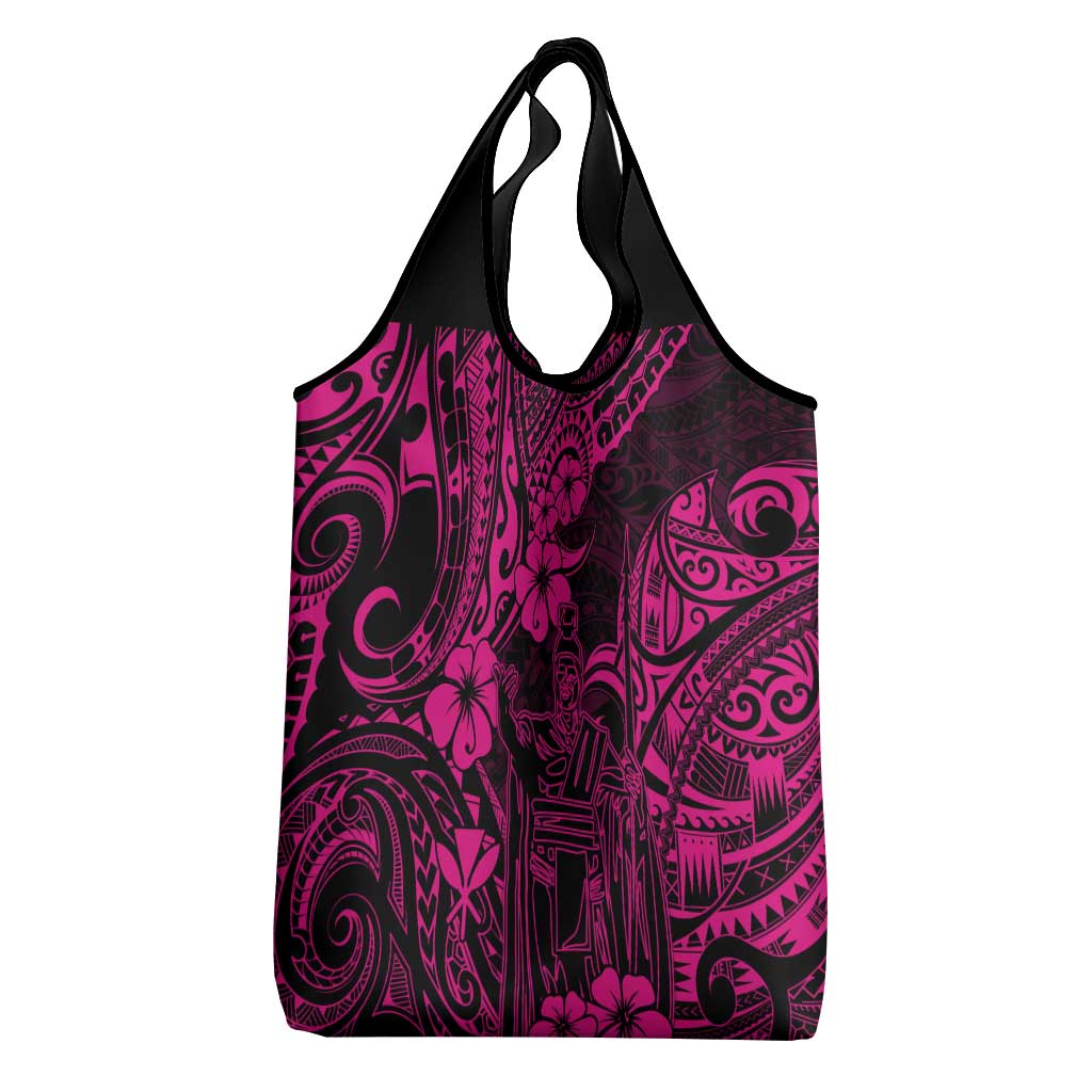 Hawaii King Kamehameha Grocery Bag Polynesian Pattern Pink Version