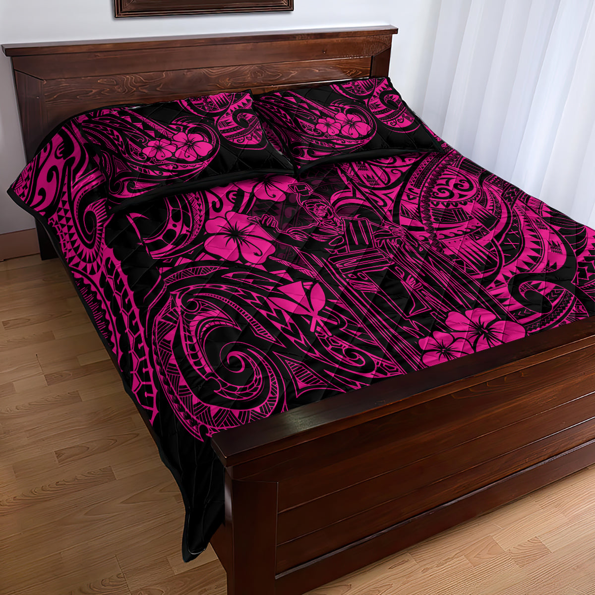 Hawaii King Kamehameha Quilt Bed Set Polynesian Pattern Pink Version LT01 - Polynesian Pride