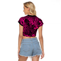 Hawaii King Kamehameha Raglan Cropped T Shirt Polynesian Pattern Pink Version LT01 - Polynesian Pride