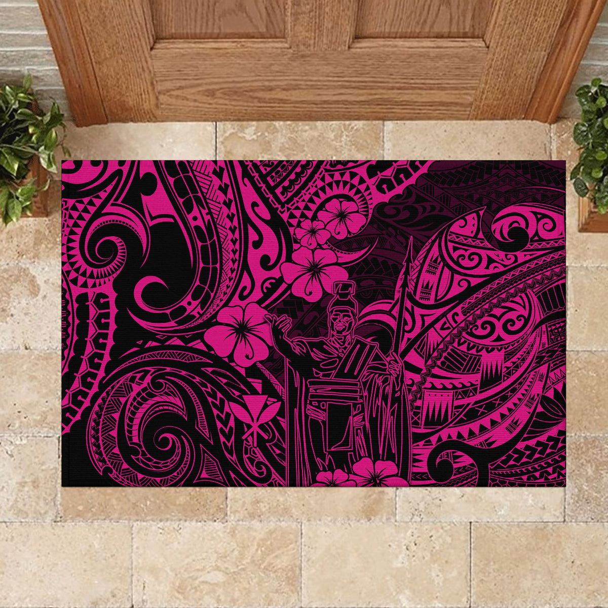 Hawaii King Kamehameha Rubber Doormat Polynesian Pattern Pink Version LT01 - Polynesian Pride