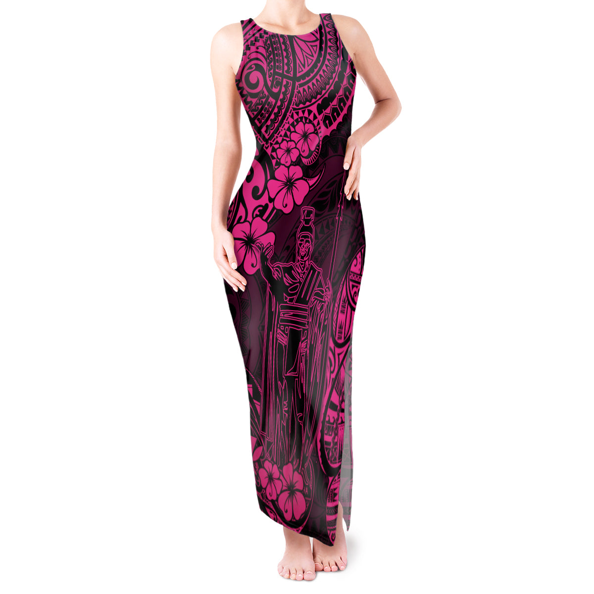 Hawaii King Kamehameha Tank Maxi Dress Polynesian Pattern Pink Version LT01 Women Pink - Polynesian Pride