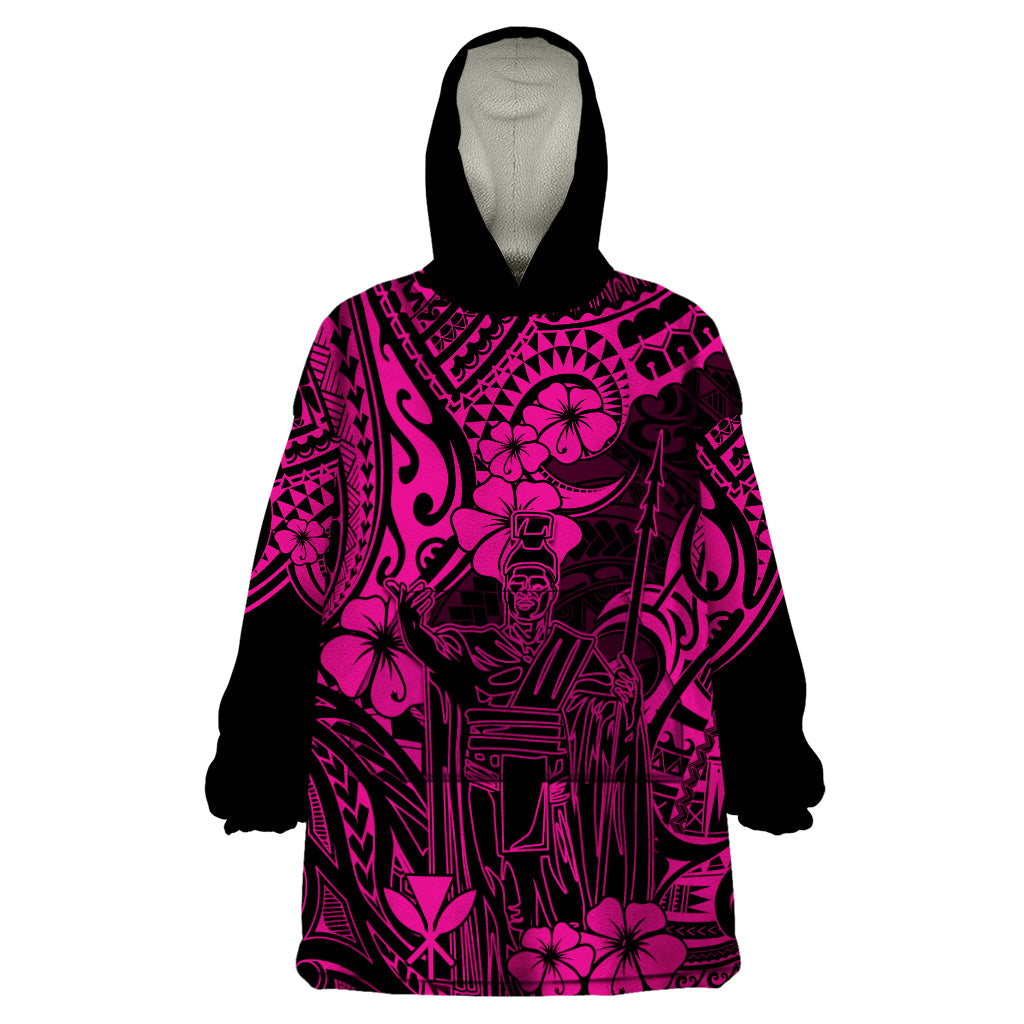 Hawaii King Kamehameha Wearable Blanket Hoodie Polynesian Pattern Pink Version LT01 One Size Pink - Polynesian Pride