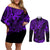 Hawaii King Kamehameha Couples Matching Off Shoulder Short Dress and Long Sleeve Button Shirts Polynesian Pattern Purple Version LT01 Purple - Polynesian Pride