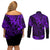 Hawaii King Kamehameha Couples Matching Off Shoulder Short Dress and Long Sleeve Button Shirts Polynesian Pattern Purple Version LT01 - Polynesian Pride