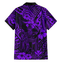 Hawaii King Kamehameha Family Matching Off Shoulder Long Sleeve Dress and Hawaiian Shirt Polynesian Pattern Purple Version LT01 - Polynesian Pride