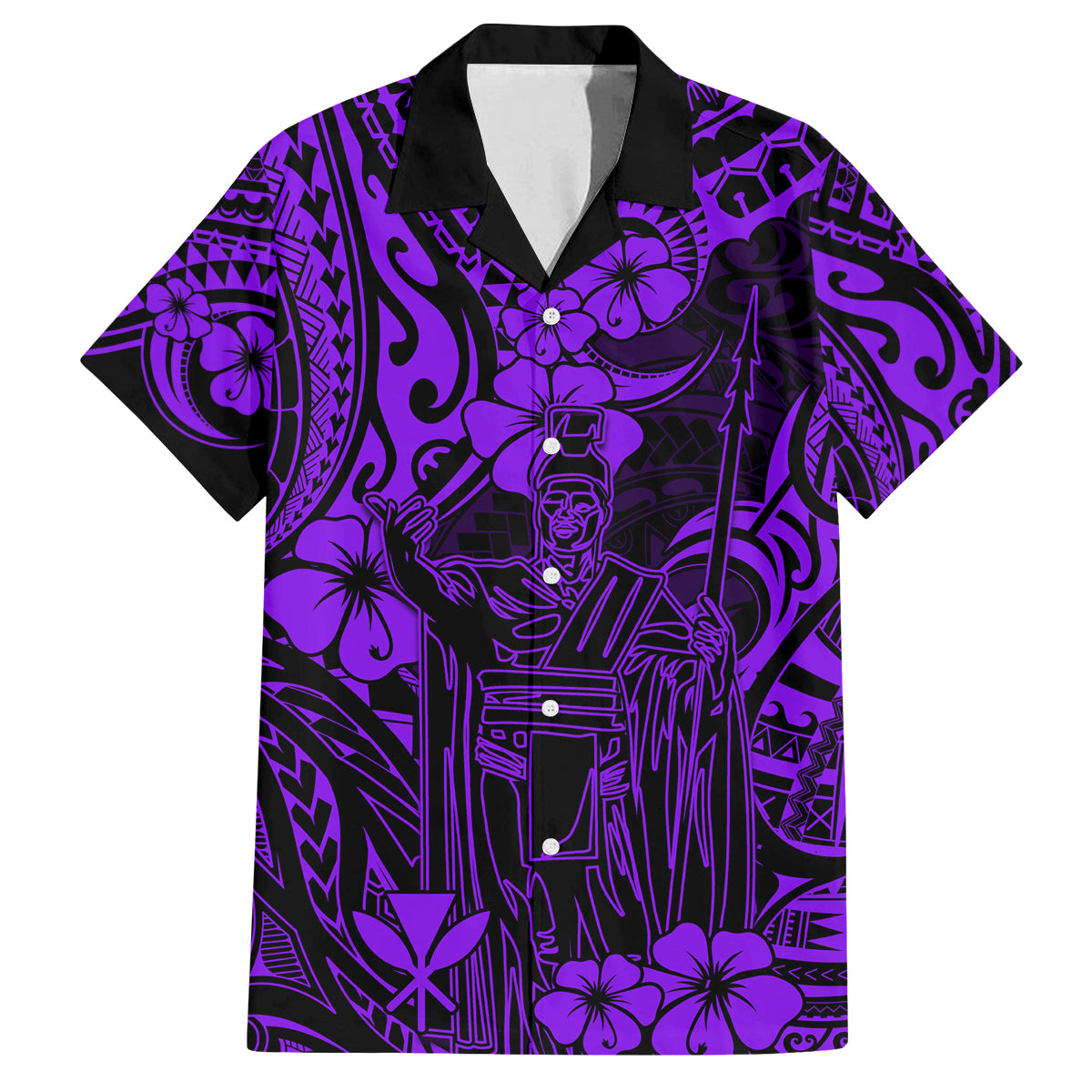 Hawaii King Kamehameha Family Matching Off Shoulder Maxi Dress and Hawaiian Shirt Polynesian Pattern Purple Version LT01 Dad's Shirt - Short Sleeve Purple - Polynesian Pride