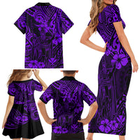 Hawaii King Kamehameha Family Matching Short Sleeve Bodycon Dress and Hawaiian Shirt Polynesian Pattern Purple Version LT01 - Polynesian Pride