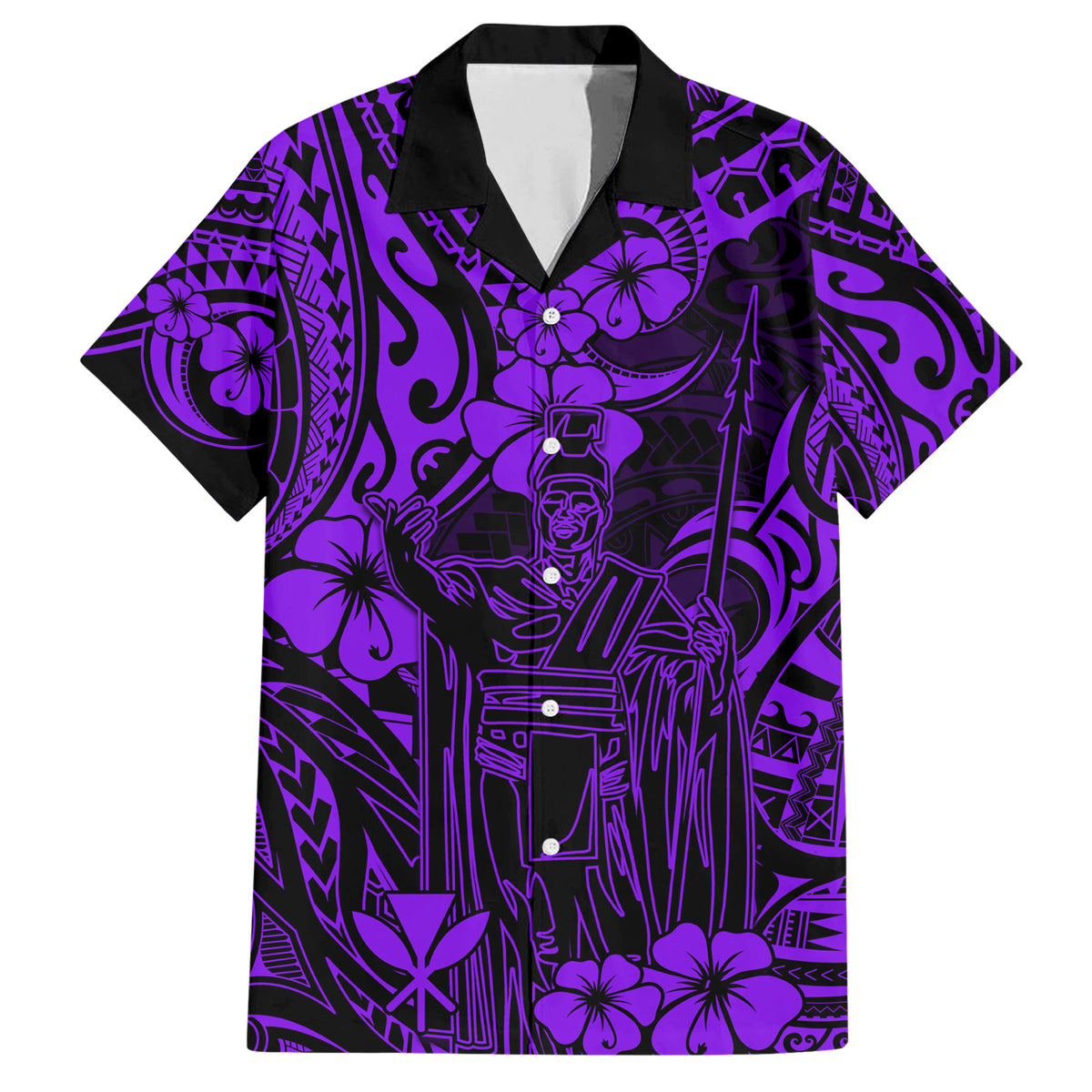 Hawaii King Kamehameha Family Matching Short Sleeve Bodycon Dress and Hawaiian Shirt Polynesian Pattern Purple Version LT01 Dad's Shirt - Short Sleeve Purple - Polynesian Pride