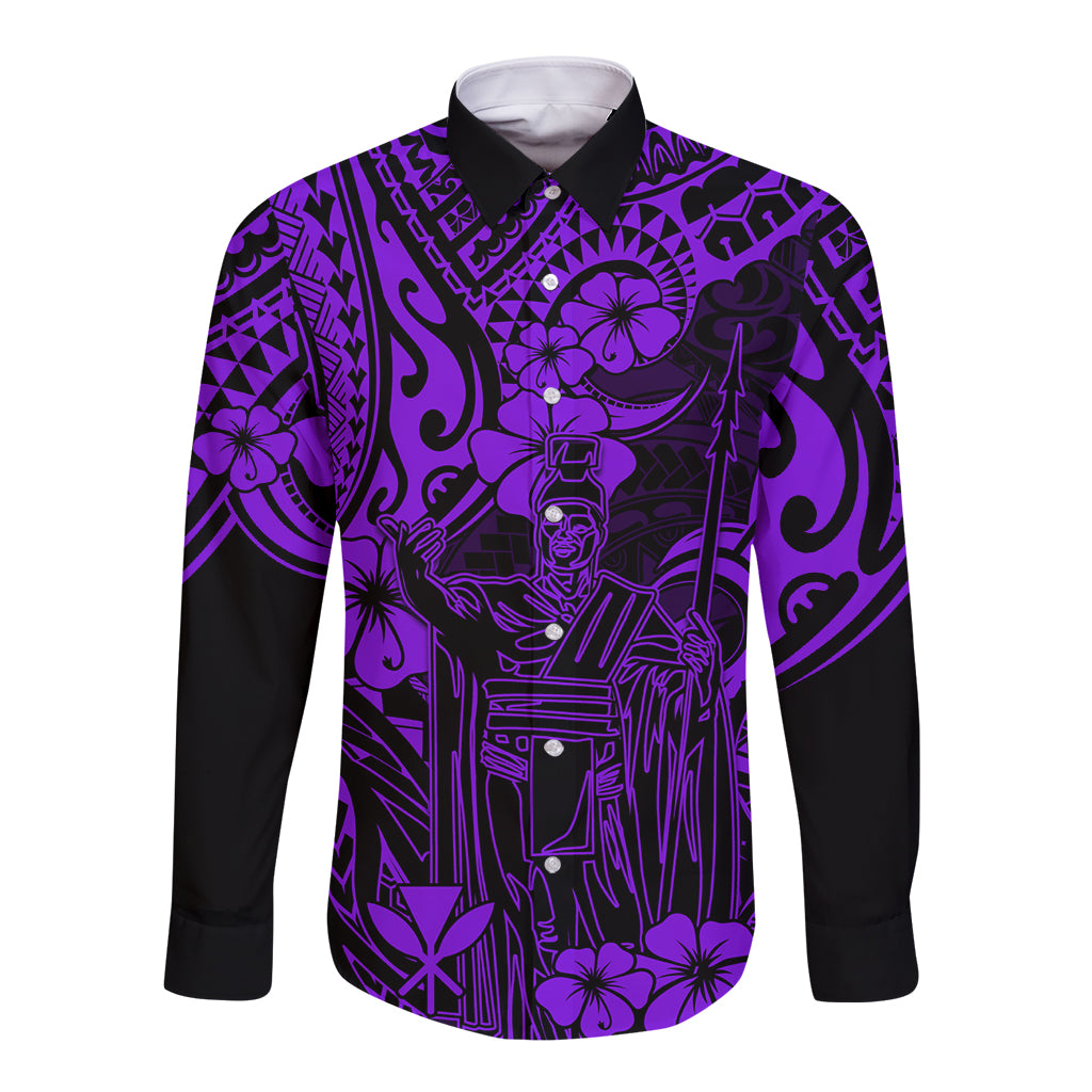 Hawaii King Kamehameha Long Sleeve Button Shirt Polynesian Pattern Purple Version LT01 Unisex Purple - Polynesian Pride