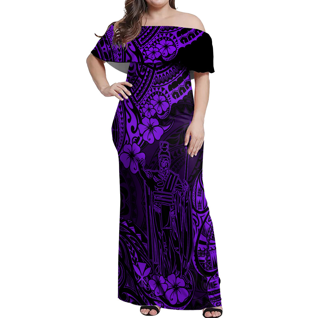 Hawaii King Kamehameha Off Shoulder Maxi Dress Polynesian Pattern Purple Version LT01 Women Purple - Polynesian Pride