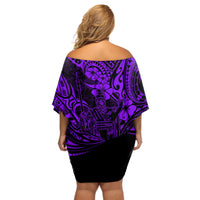 Hawaii King Kamehameha Off Shoulder Short Dress Polynesian Pattern Purple Version LT01 - Polynesian Pride