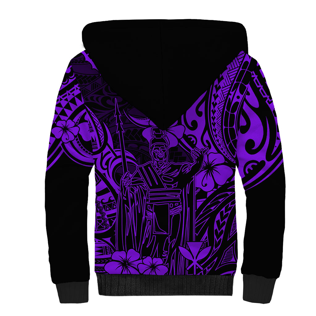 Hawaii King Kamehameha Sherpa Hoodie Polynesian Pattern Purple Version LT01 - Polynesian Pride