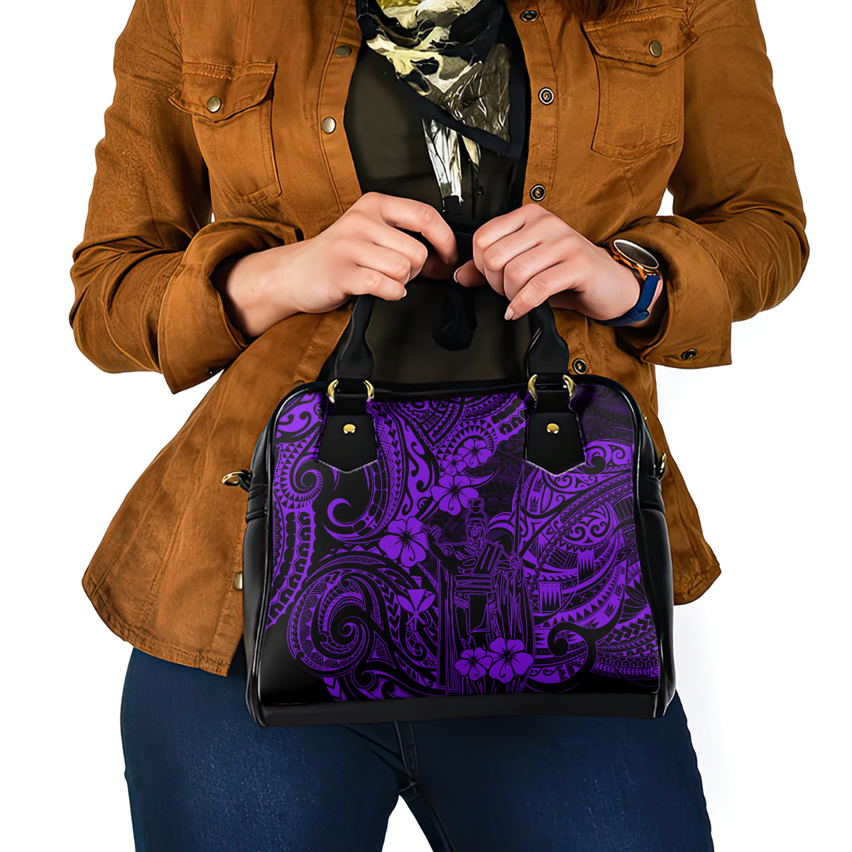 Hawaii King Kamehameha Shoulder Handbag Polynesian Pattern Purple Version LT01 - Polynesian Pride