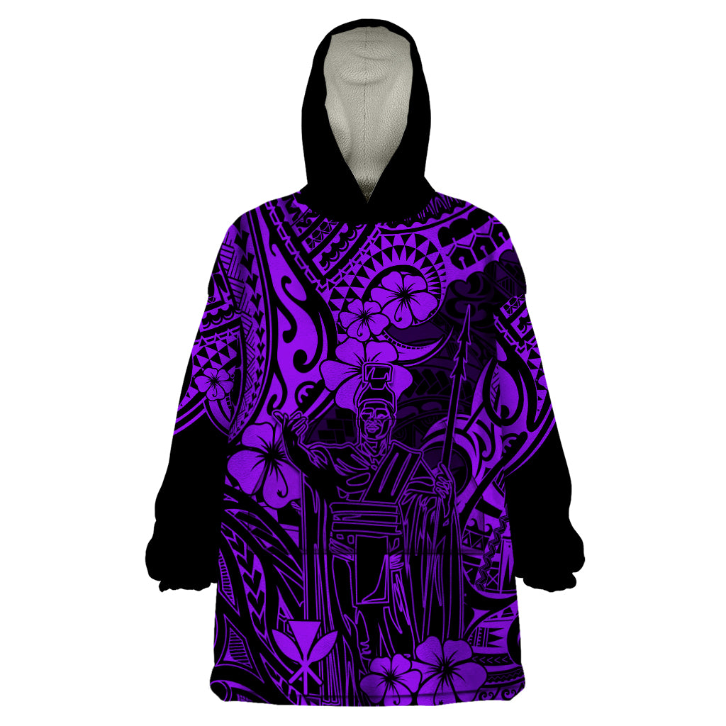 Hawaii King Kamehameha Wearable Blanket Hoodie Polynesian Pattern Purple Version LT01 One Size Purple - Polynesian Pride