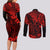 Hawaii King Kamehameha Couples Matching Long Sleeve Bodycon Dress and Long Sleeve Button Shirts Polynesian Pattern Red Version LT01 - Polynesian Pride