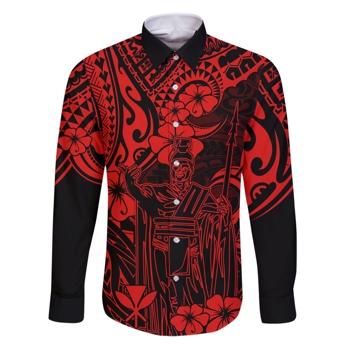 Hawaii King Kamehameha Family Matching Short Sleeve Bodycon Dress and Hawaiian Shirt Polynesian Pattern Red Version LT01 Dad's Shirt - Long Sleeve Red - Polynesian Pride
