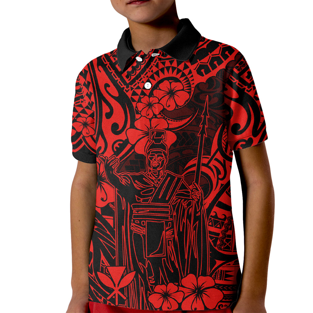 Hawaii King Kamehameha Kid Polo Shirt Polynesian Pattern Red Version LT01 Kid Red - Polynesian Pride