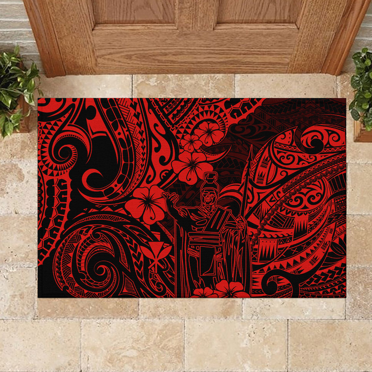 Hawaii King Kamehameha Rubber Doormat Polynesian Pattern Red Version LT01 - Polynesian Pride