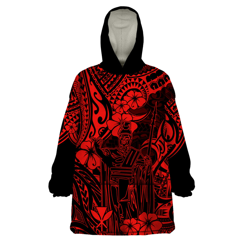Hawaii King Kamehameha Wearable Blanket Hoodie Polynesian Pattern Red Version LT01 One Size Red - Polynesian Pride