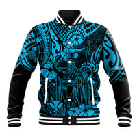 Hawaii King Kamehameha Baseball Jacket Polynesian Pattern Sky Blue Version LT01 Unisex Blue - Polynesian Pride