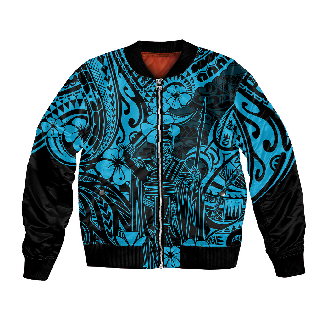Hawaii King Kamehameha Bomber Jacket Polynesian Pattern Sky Blue Version LT01 Unisex Blue - Polynesian Pride