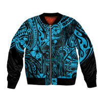 Hawaii King Kamehameha Bomber Jacket Polynesian Pattern Sky Blue Version LT01 Unisex Blue - Polynesian Pride