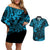 Hawaii King Kamehameha Couples Matching Off Shoulder Short Dress and Hawaiian Shirt Polynesian Pattern Sky Blue Version LT01 Blue - Polynesian Pride