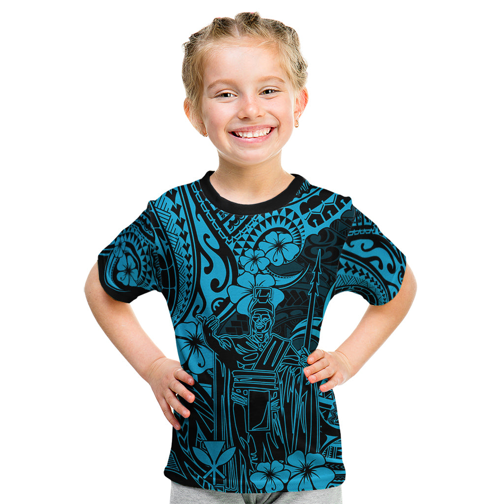 Hawaii King Kamehameha Kid T Shirt Polynesian Pattern Sky Blue Version LT01 Blue - Polynesian Pride