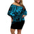 Hawaii King Kamehameha Off Shoulder Short Dress Polynesian Pattern Sky Blue Version LT01 Women Blue - Polynesian Pride