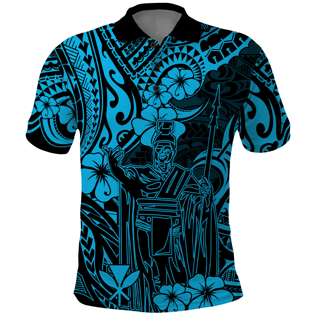 Hawaii King Kamehameha Polo Shirt Polynesian Pattern Sky Blue Version LT01 Blue - Polynesian Pride