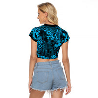 Hawaii King Kamehameha Raglan Cropped T Shirt Polynesian Pattern Sky Blue Version LT01 - Polynesian Pride
